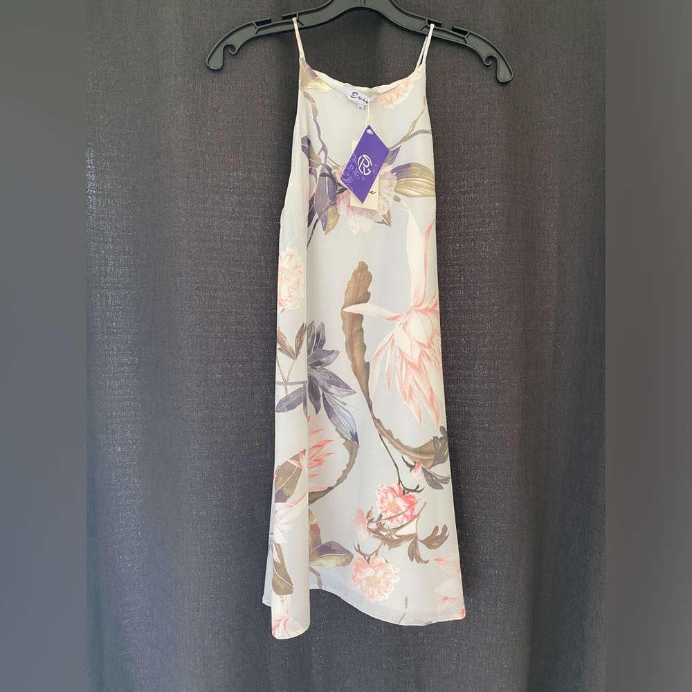 Evie Ice Blue and Pink Flower A-Line Dress Size Small